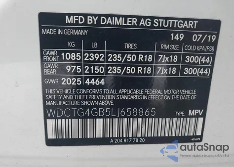 2020 Mercedes-Benz Gla 250 4Matic z USA, uszkodzony, nr VIN WDCTG4GB5LJ658865